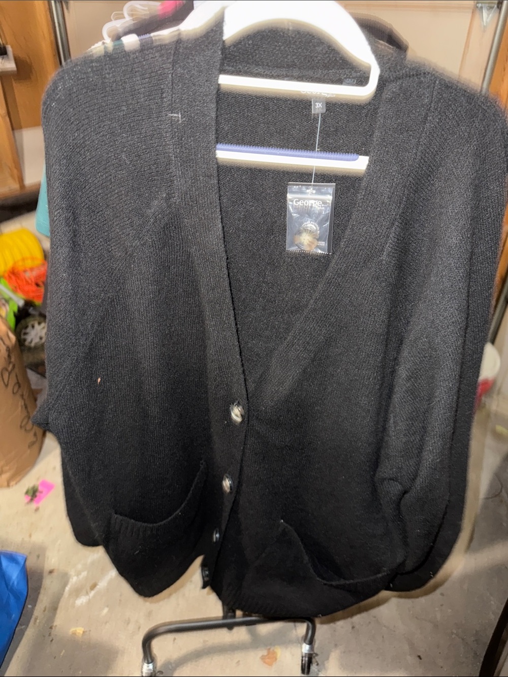 George Black Button-Front V-Neck Pocket Cardigan